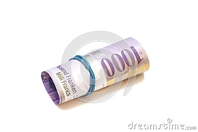 Swiss thousand francs in a roll Stock Photo