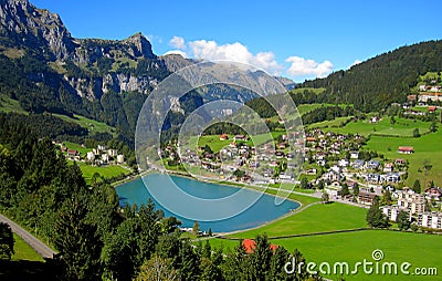 Swiss village on hillside Stock Photo