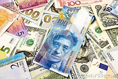 Swiss and world currency money banknote Stock Photo