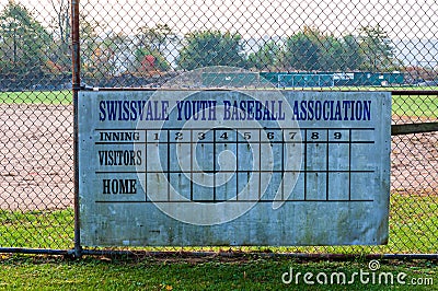 Swissvale, Pennsylvania, USA 10/29/2019 The Swissvale Youth Baseball score board Editorial Stock Photo