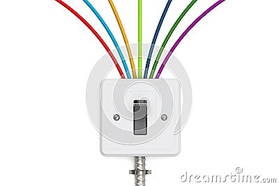 Switch with colorful cables, 3D rendering Stock Photo