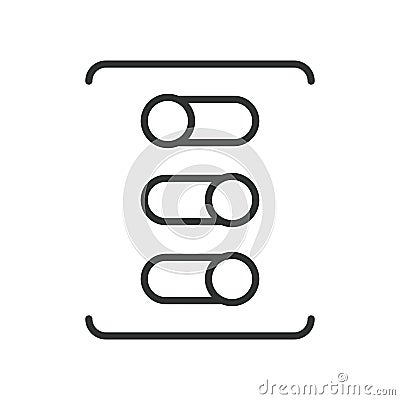 Switch icon in line design. Switch, toggle, button, on, off, control, settings on white background vector. Switch icon Vector Illustration
