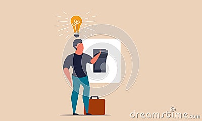 Switch light bulb with bright brain. Genius head innovation and human smart idea thinking vector illustration concept. Conceptual Vector Illustration