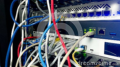 switch and Networking Server telecom, Network, Fiber Network Server,Room network cable to connect computer firewall information, Stock Photo