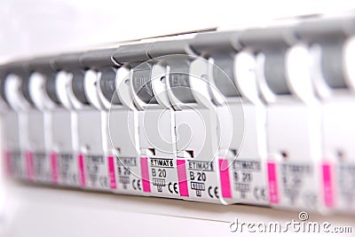 Switches in fusebox Stock Photo
