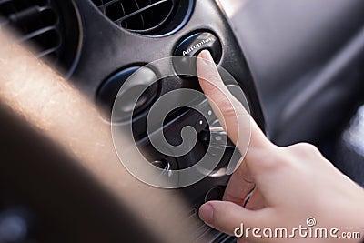 Switching on autopilot system Stock Photo