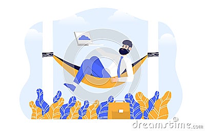 Switching to online work with a cloud service. For web communication and virtual meeting Vector Illustration