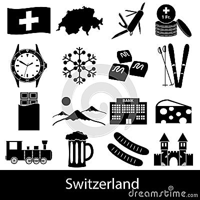 Switzerland country theme symbols icons set Vector Illustration