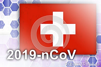 Switzerland flag and futuristic digital abstract composition with 2019-nCoV inscription. Covid-19 outbreak concept Stock Photo