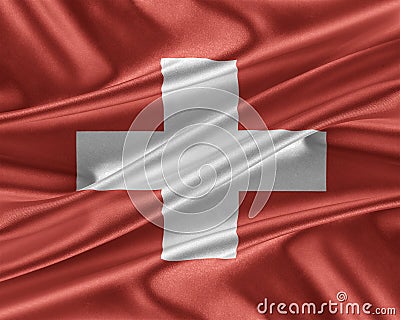 Switzerland flag with a glossy silk texture. Cartoon Illustration