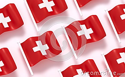 Switzerland flag pattern background white red soft color. Realistic cartoon 3d style. Flag fabric effect texture flat Vector Illustration