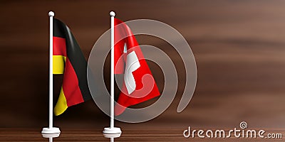 Switzerland and Germany flags on wooden background. 3d illustration Cartoon Illustration