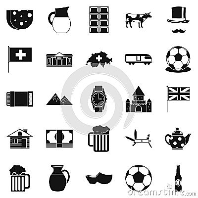 Switzerland icons set, simple style Vector Illustration