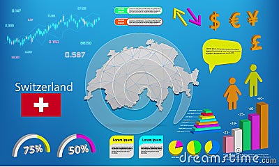 Switzerland map info graphics - charts, symbols, elements and icons collection. Detailed Switzerland map with High quality Vector Illustration