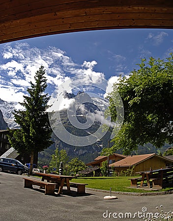 Switzerland Mountain Hotel view Stock Photo