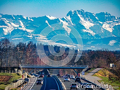 Switzerland mountains and highway Stock Photo