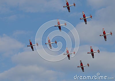 Patrouille Suisse Airshow above ZÃƒÂ¼richs Sky with Swiss Army airplaine PC-7 Pilatus Porter Editorial Stock Photo