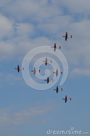 Patrouille Suisse Airshow above ZÃ¼richs Sky with Swiss Army airplaine PC-7 Pilatus Porter Editorial Stock Photo