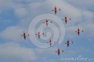 Patrouille Suisse Airshow above ZÃ¼richs Sky with Swiss Army airplaine PC-7 Pilatus Porter Editorial Stock Photo