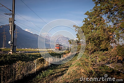 Switzerland Red train Stock Photo