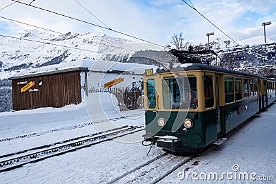 Switzerland`s Snowy Railway cold Station Editorial Stock Photo