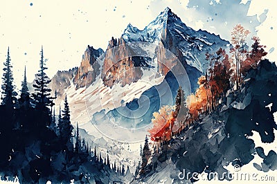 Watercolor illustration of the famous beautiful Swiss Alps Stock Photo