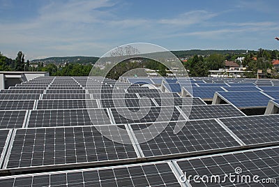 Switzerland: Solarenergy panels on a indurstrial buildingi Editorial Stock Photo