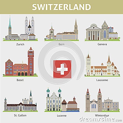 Switzerland. Symbols of cities Vector Illustration