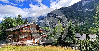 Switzerland travel . most scenic places. beautiful Lauterbrunnen village Stock Photo