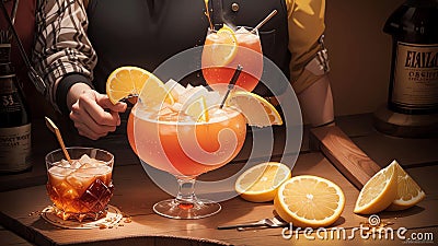 Swizzle Sensation Celebrating National Whiskey Sour Day with a Colorful Cocktail Stirrer.AI Generated Stock Photo