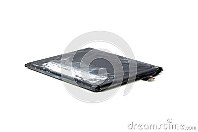 Swollen phone battery on white background Stock Photo