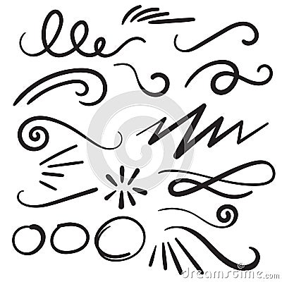 Swoosh Curls Swash Swish with Scribbles and Squiggle Swooshes, S Vector Illustration