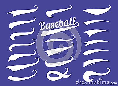 Swooshes text tails for baseball design. Sports swash underline shapes set in retro style. Swish typography font Vector Illustration