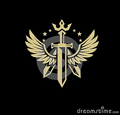 Sword accompanied by wings and crown vector Vector Illustration