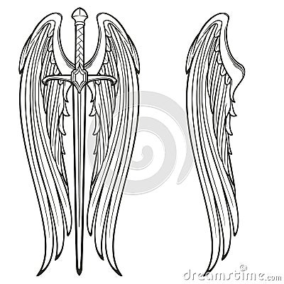 Sword and angel wings. Vector Illustration