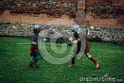 Medieval knights sword fight Stock Photo