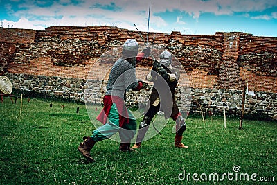 Medieval knights sword fight Stock Photo