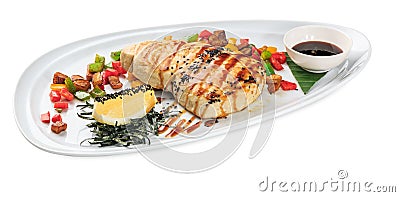 Sword Fish Steak - Grilled Swordfish plate - isolated on white Stock Photo