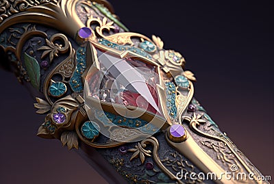 Sword hilt with gems closeup. Generative AI Stock Photo