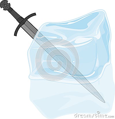 Sword in ice cube Stock Photo