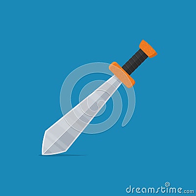 Sword icon in flat style isolated on blue background. Arms Vector Illustration