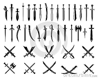 Sword icons set. Vector Ancient swords signs and crossed pictograms Vector Illustration