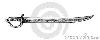 Sword sabre, Ukrainian Cossacks type, hand drawn doodle sketch, isolated outline illustration Vector Illustration