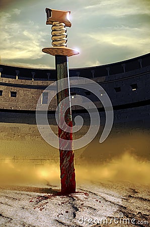 Sword in the sand Stock Photo