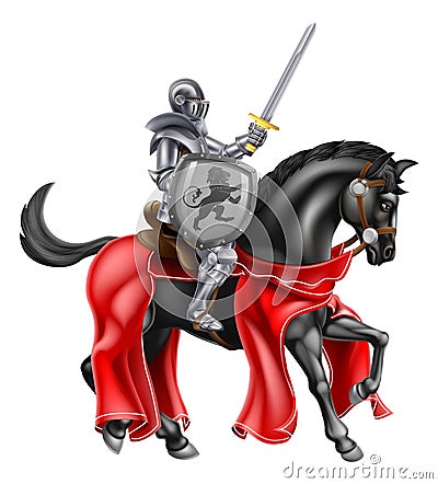 Sword and Shield Knight on Horse Vector Illustration