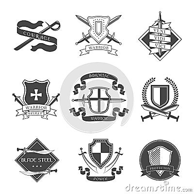 Sword and shield label Vector Illustration