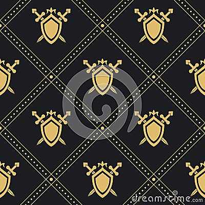 Sword and shield on seamless background Vector Illustration