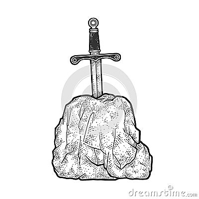 Sword in stone sketch vector illustration Vector Illustration