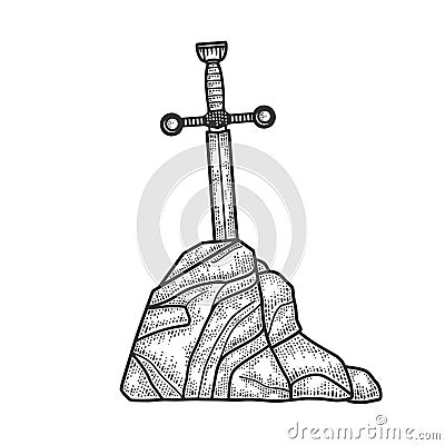 Sword in stone sketch vector illustration Vector Illustration