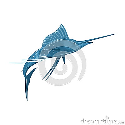 Swordfish or broadbill is large, predatory fish with elongated, round-bodied and long, flat, pointed bill. Vector Illustration
